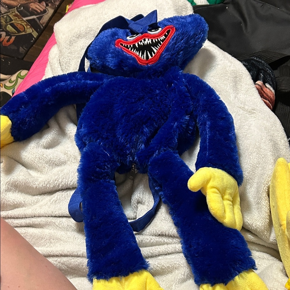 Blue Plush Monster Backpack